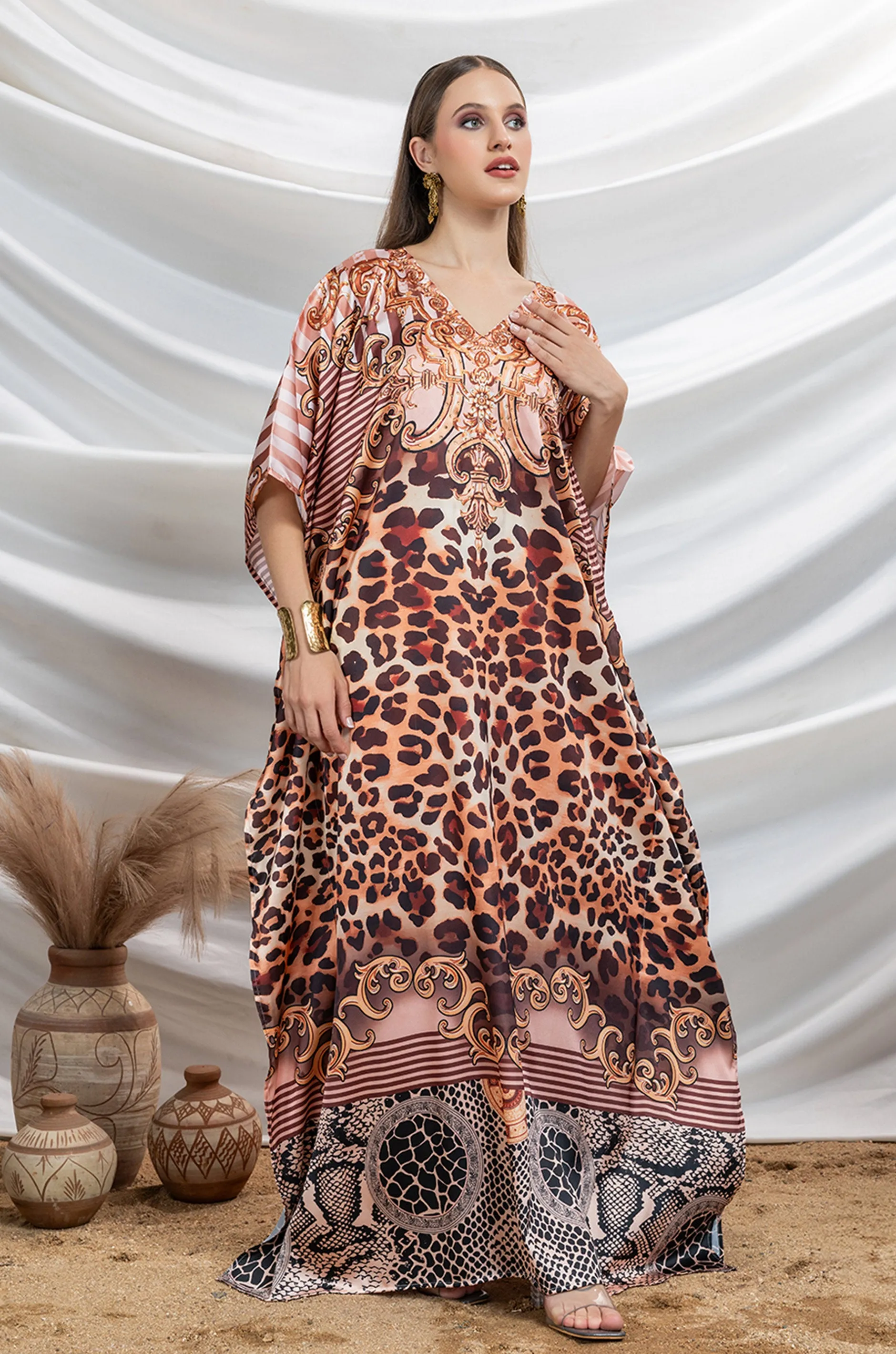 Wild Wind Soft Satin Women Kaftan with Rhinestones