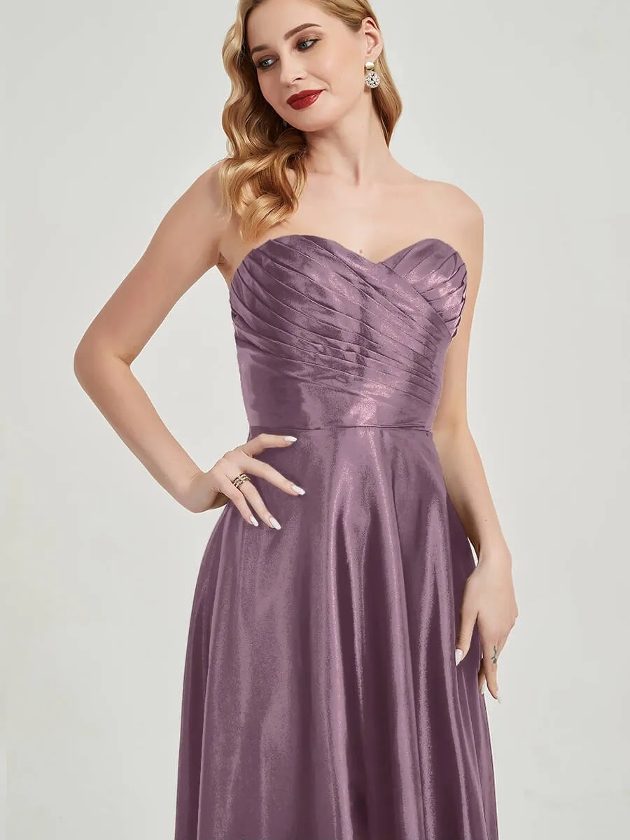 Wisteria Satin Sweetheart Strapless Floor Length Pleated Bridesmaid Dress