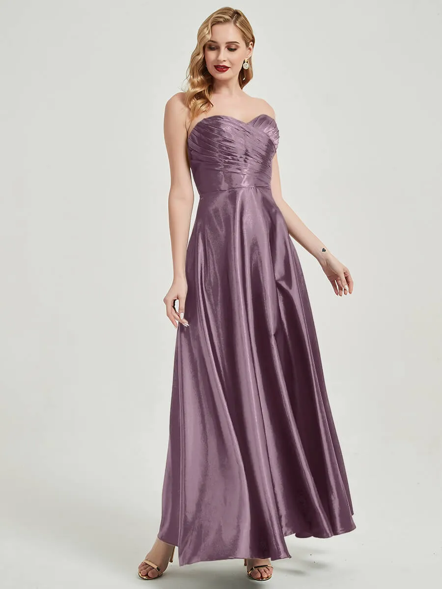 Wisteria Satin Sweetheart Strapless Floor Length Pleated Bridesmaid Dress