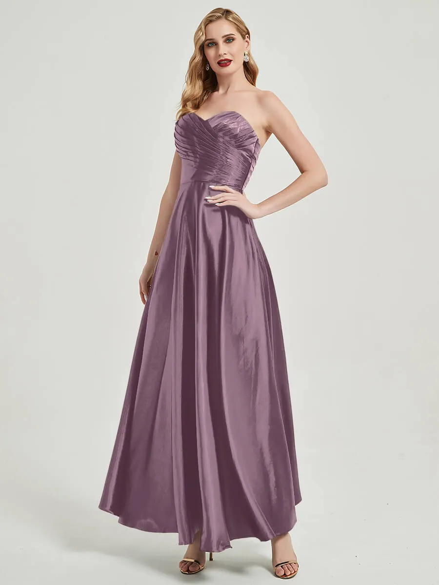 Wisteria Satin Sweetheart Strapless Floor Length Pleated Bridesmaid Dress