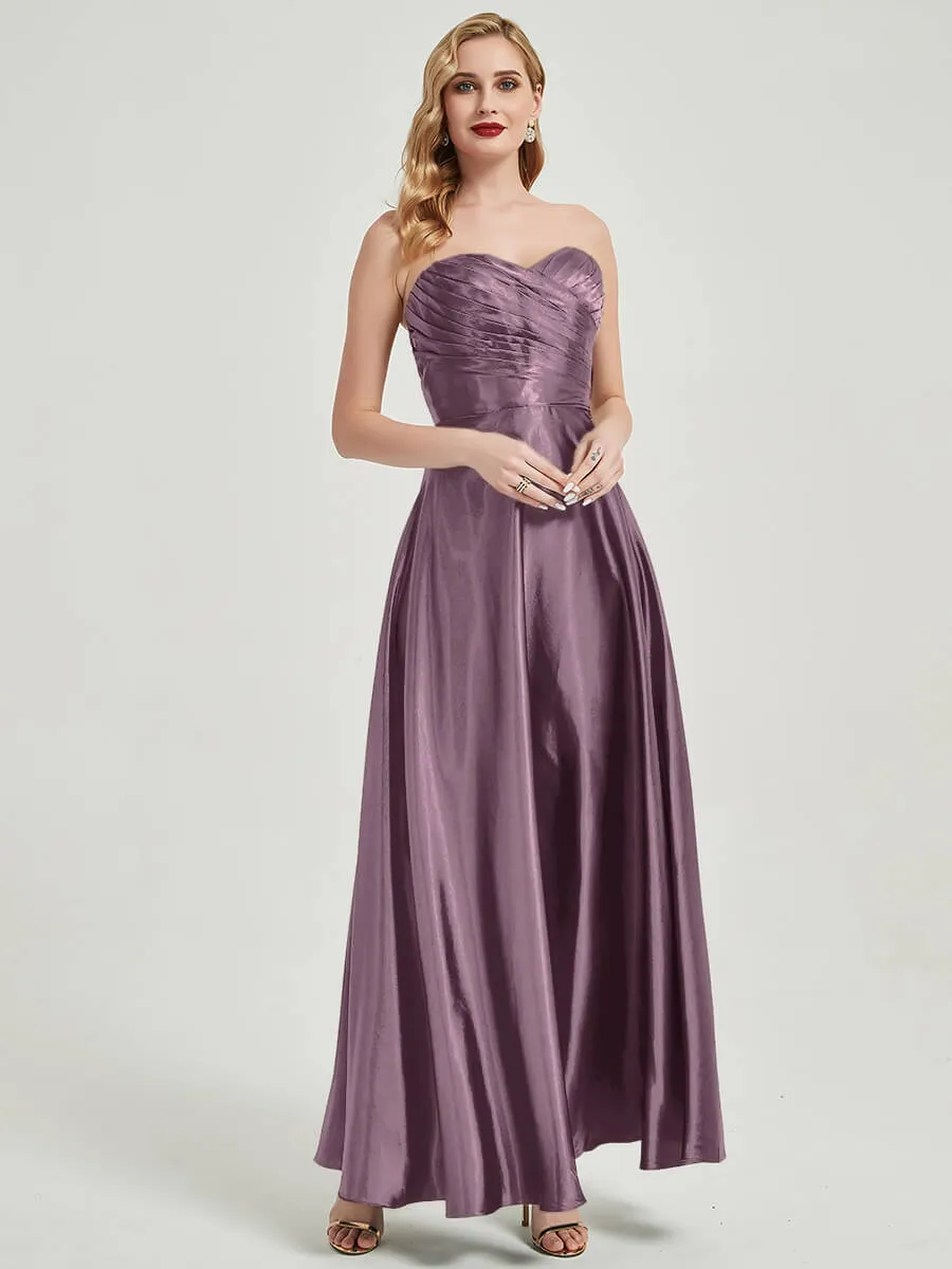 Wisteria Satin Sweetheart Strapless Floor Length Pleated Bridesmaid Dress