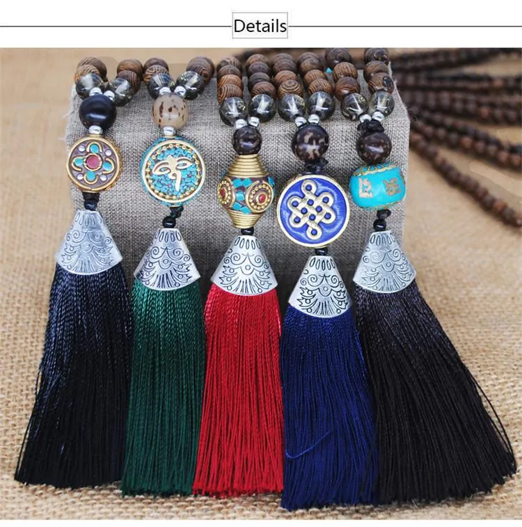 Women's Retro Ethnic Style Handmade Beaded Pendant Necklace - Red Tassel