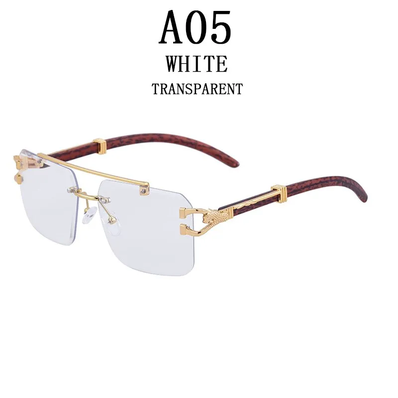 Wooden Sunglasses For Men Square Rimless Sunglasses Women Wood Grain Vintage Fashion Glasses Luxury Retro Gafas De Sol Sun