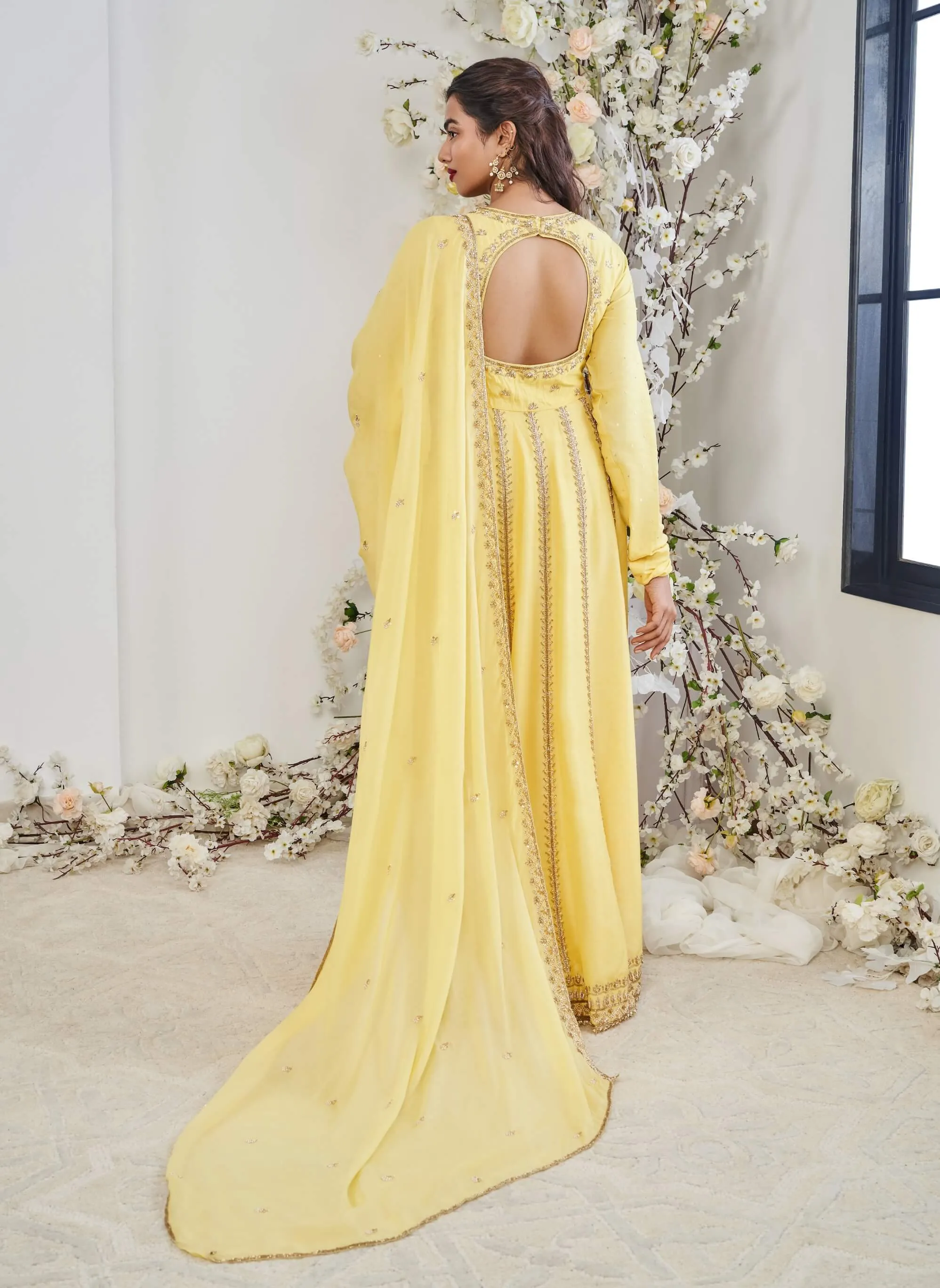 Yellow regal silk anarkali and dupatta