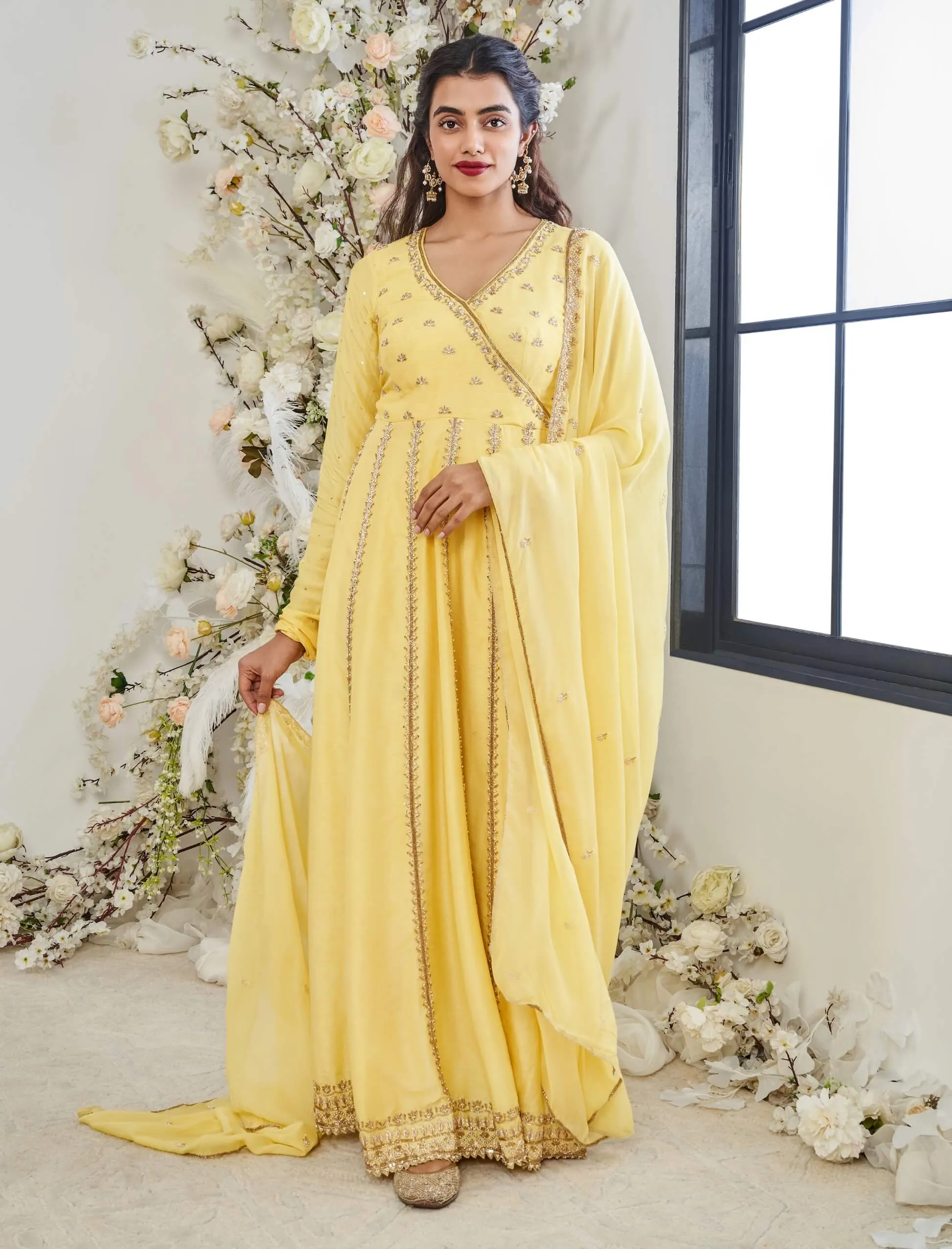 Yellow regal silk anarkali and dupatta