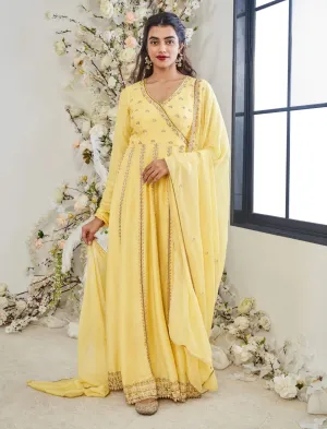 Yellow regal silk anarkali and dupatta
