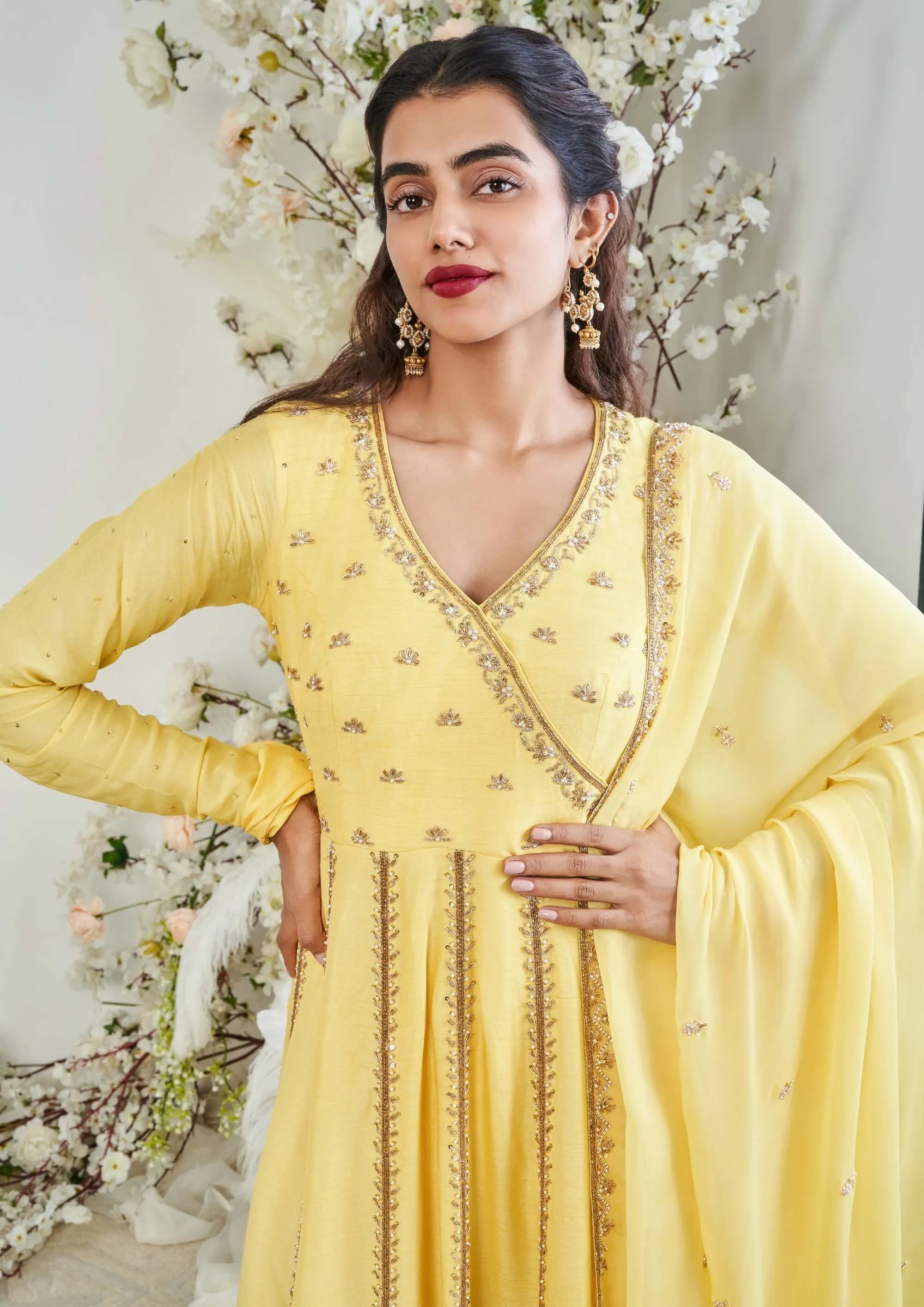 Yellow regal silk anarkali and dupatta