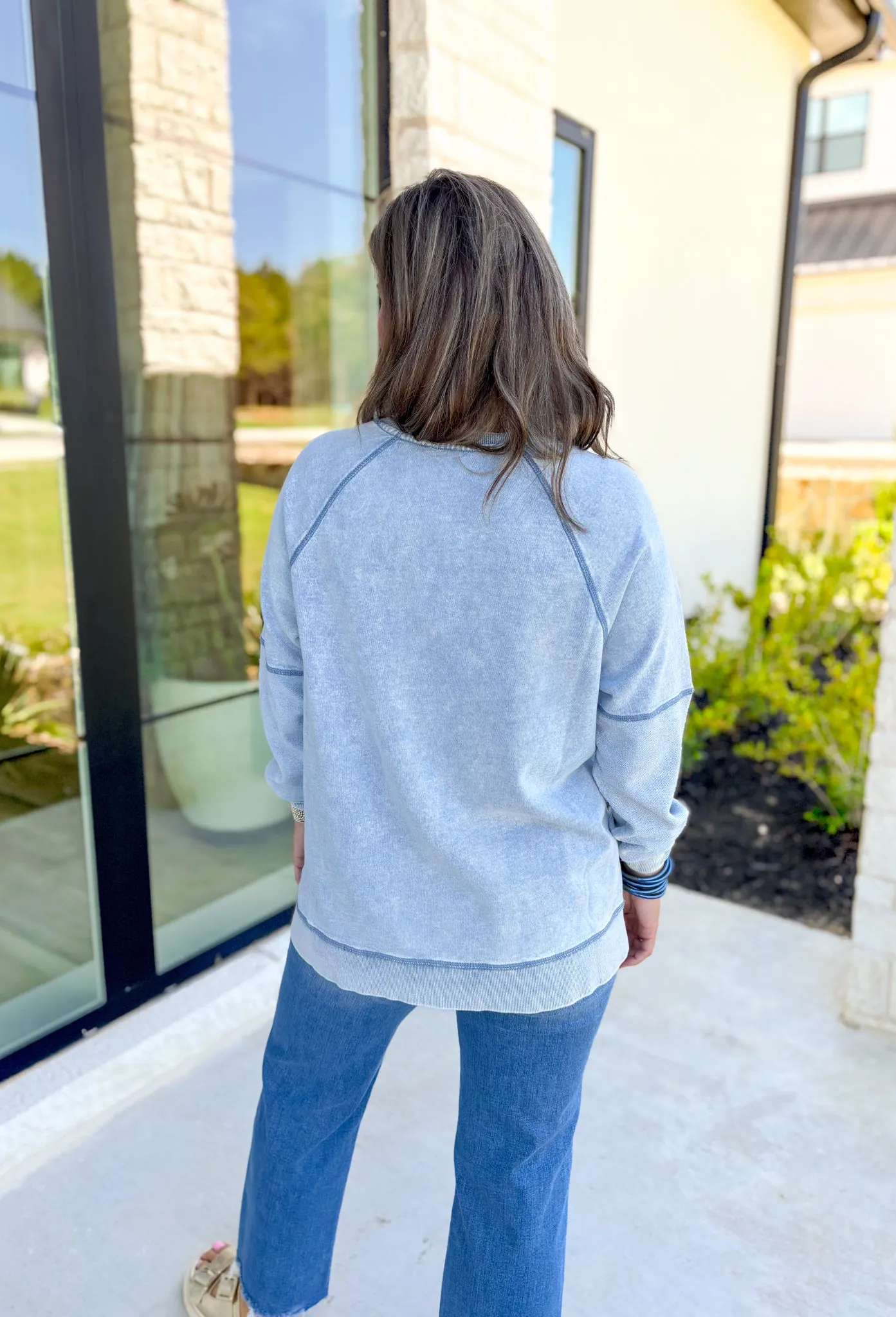 Z SUPPLY Easy V Knit Denim Sweatshirt